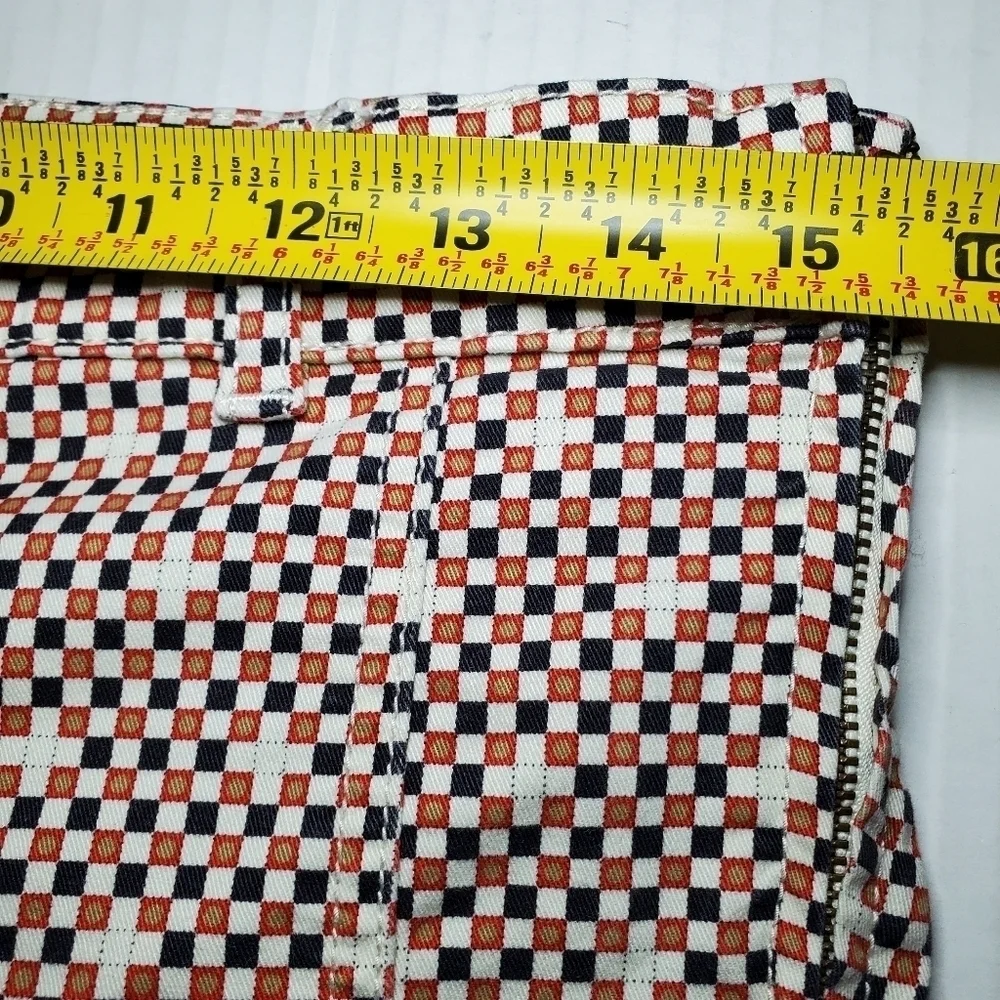 Tory Burch Pants Womens 28 Red Black Check Cropped Stretch Side Zip